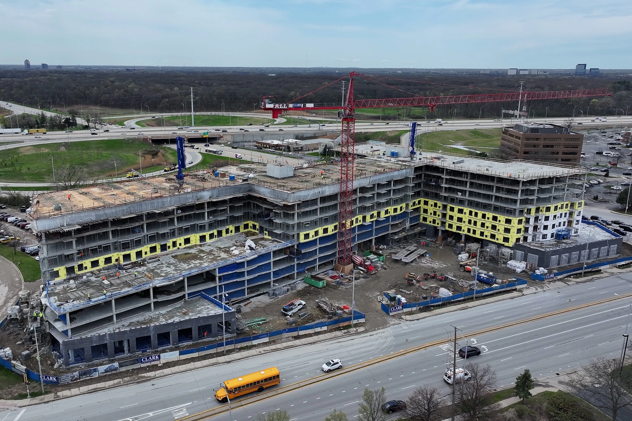 Aerial view of Arbor House development construction looking south.