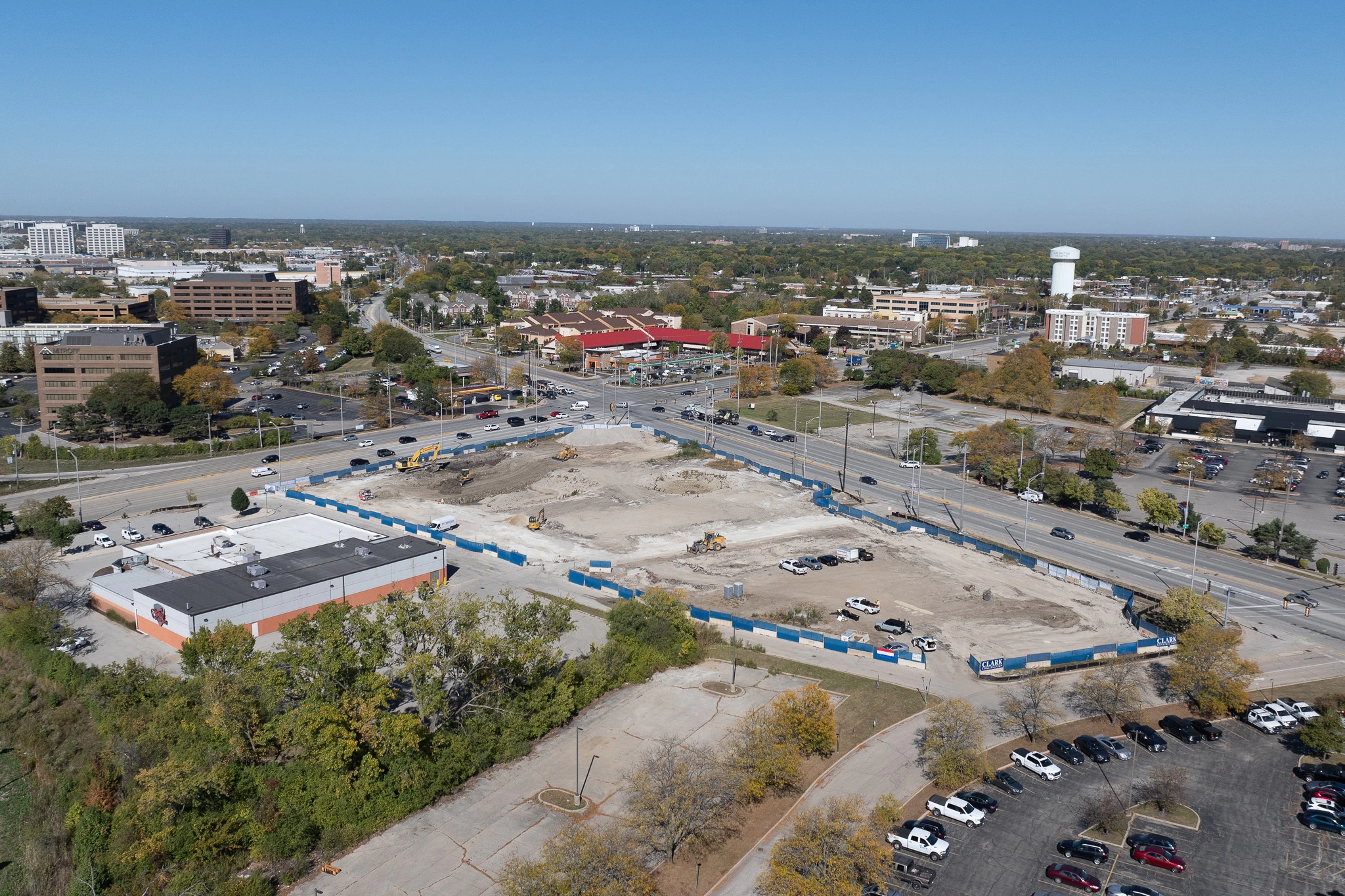 Aerial of groundbreaking ceremony.